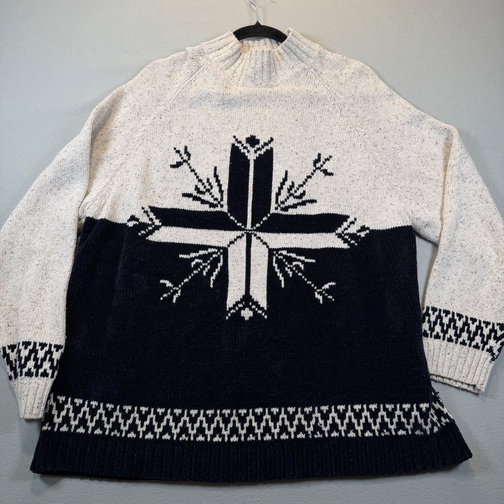 Vintage Snowflake Sweater‎ Mens XL Fair Isle Ski Knit Russ Navy Oatmeal 90s